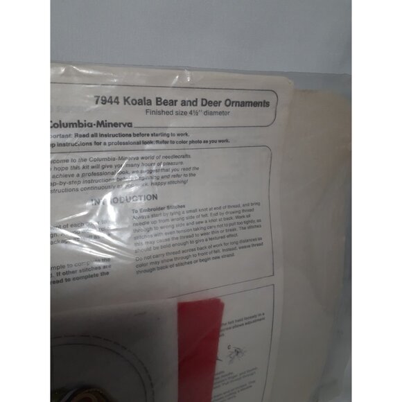 VTG Columbia Minerva Crewel Christmas Idea Kit Two Ornaments Deer Koala Bear, - Picture 7 of 7